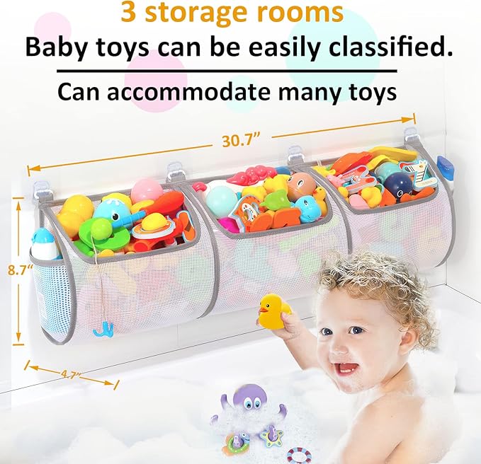 Ligereza Bathtub Toy Holder，Prevent Spots，Bath Toy Storage Bath Toys for Kids Ages 4-8 30“x8.7”Mesh Bath Toy Holder，let Baby Bath Toys Quick Drying