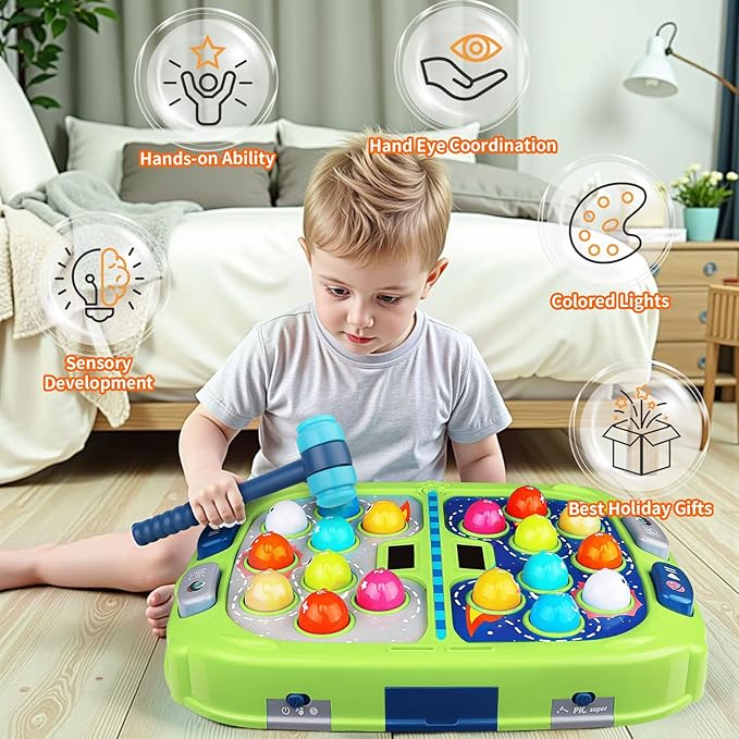 Whack a Mole Game, Toys for Ages 3-4 5-7 8-12 Boys Girls, Whack Game for Toddlers, Gifts for 3 4 5 6+ Year Old Boys Girls, Early Learning Educational Toys with 2 Hammers Sound & Light