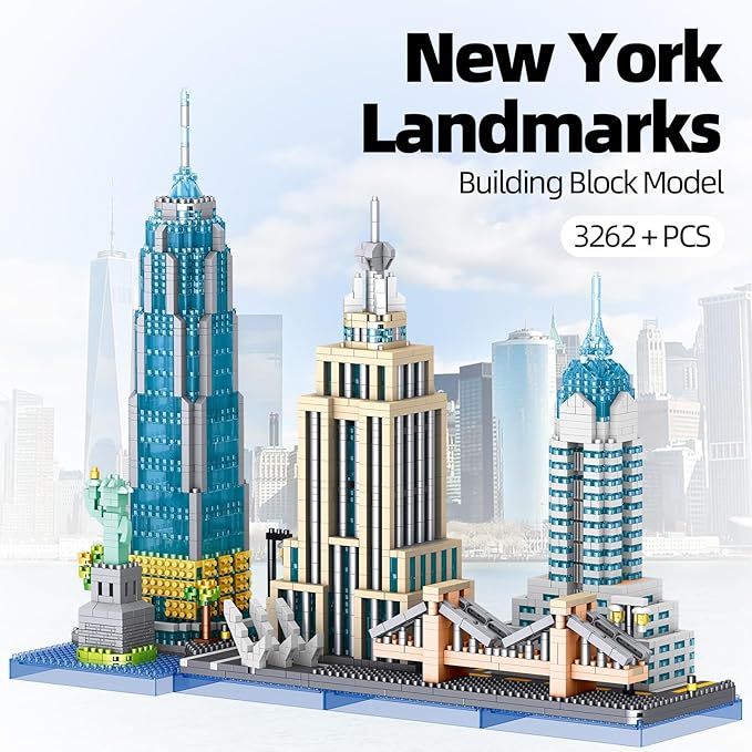 New York Skyline Micro Mini Blocks Building Set, The Statue of Liberty,Empire State Architecture Building, Brooklyn Bridge, Gift for Kids and Adults (3262 Pieces)
