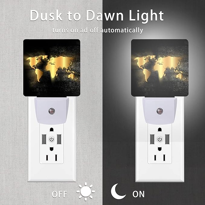 Golden World Map Night Light,Nautical Theme Night Lights Plug into Wall Led Night for Boys Girls Gifts, Dusk to Dawn Sensor Nightlight 0.5W Sleep Friendly