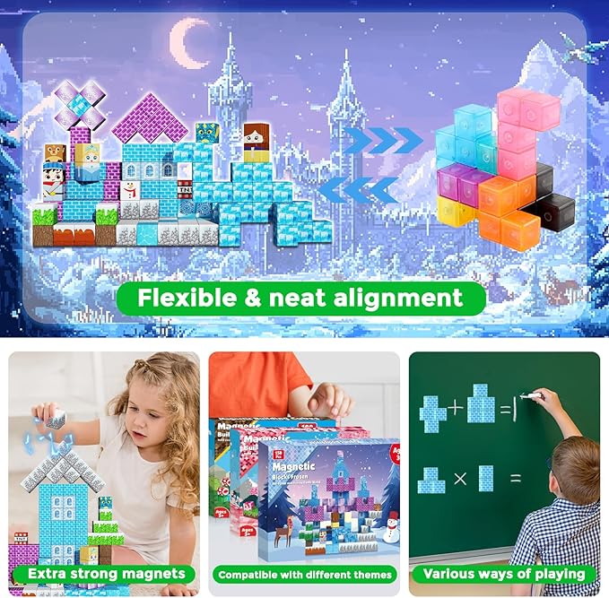 150PCS Magnetic Blocks - Magnet Building Blocks, Magnet Cubes Tiles Princess Castle Toy, STEM Montessori Sensory Stacking Toys Birthday Gift for Kids Ages 3 4 5 6 7 8 9 10 Years Old