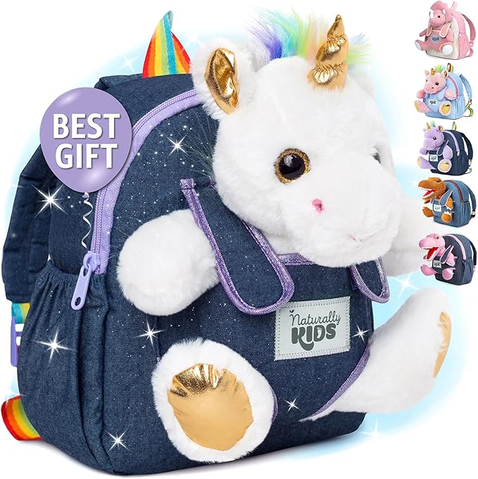 Naturally KIDS Unicorn Toys, 3 Year Old Girl Gifts, Birthday Gifts for 2 Year Old Girls, Toddler Unicorn Backpack
