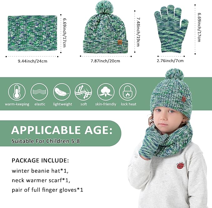 Kids Toddlers Winter Beanie Hats Gloves Neck Scarf Set Mittens Gifts for 0 6 12 Months 1 2 3 4-8 Year Old Baby Girls Boys