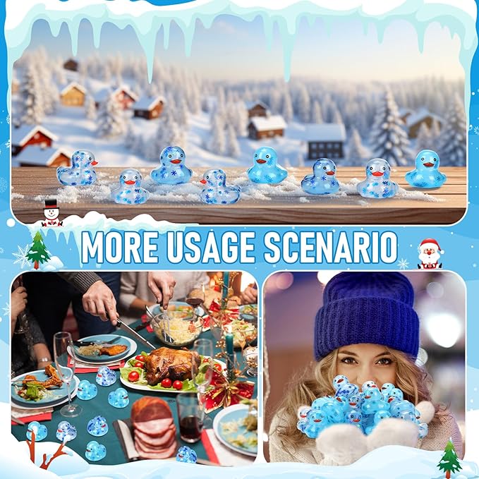100 Pcs Winter Rubber Ducks Bulk Squeaky Floating Bath Snowflakes Duck Toys for Birthday Christmas Party Gifts Supplies Class Prizes Decorations Party Favors