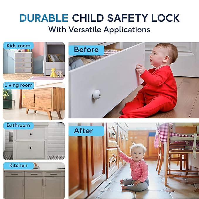 Magnetic Safety Lock Kit 6 Locks + 2 Keys, 3M Adhesive Easy Installation, Baby Proofing Magnetic Locks for Cabinets and Drawers