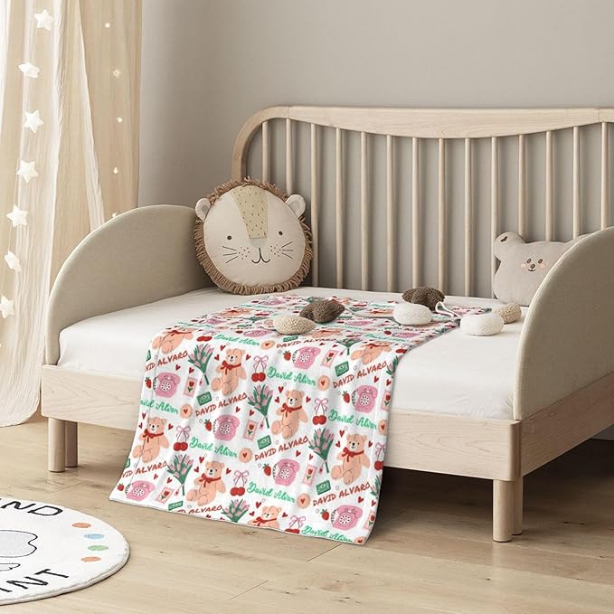 Ship Next Day, Personalized Baby Blanket for Boys Girls - Printed in USA, Custom Name Toddler Blanket with Care Bear Pattern, Perfect Newborn Gift