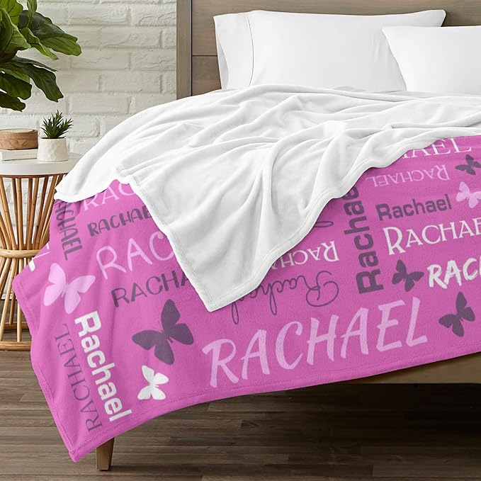 Personalized Throw Blanket with Name Custom Blankets Customized Baby Blanket for Girls Kids Adult Birthday Gift