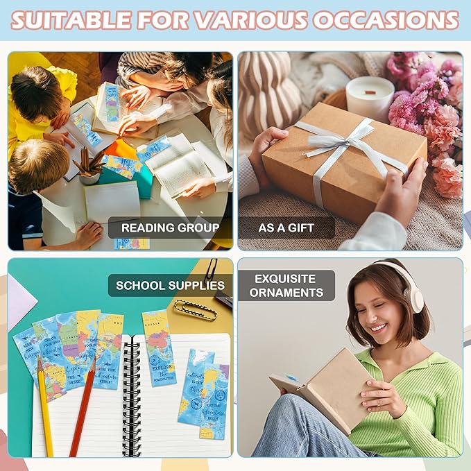 200 Pcs World Map Bookmarks Gifts, Bulk World Geography Bookmarks for Kids, Classroom Decor & Reading Rewards, Travel Theme Paper Bookmark for Students Teachers Men Women Readers