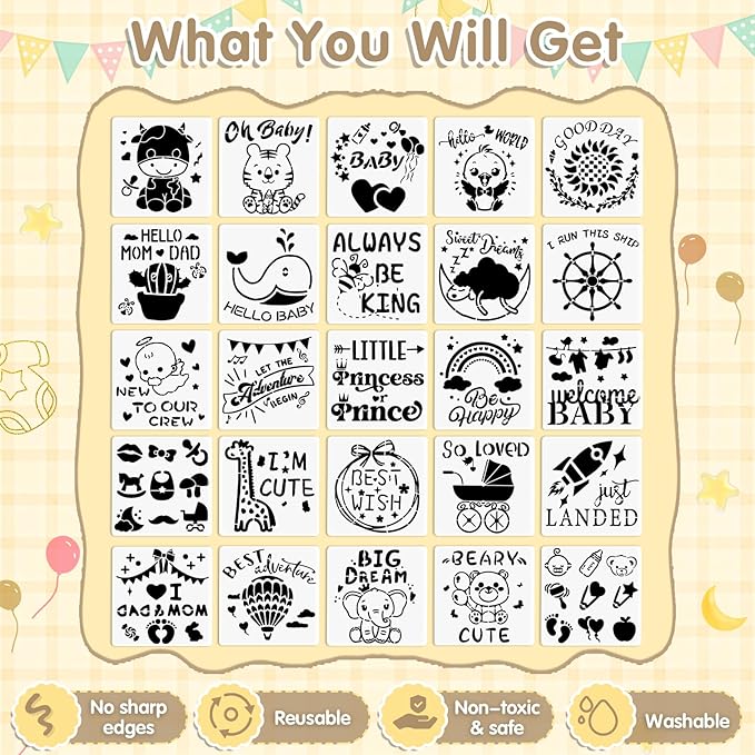 162Pcs Baby Shower Game Decorations Kit with Bibs, Fabric Markers, Wooden Sign, Bodysuits & Tags