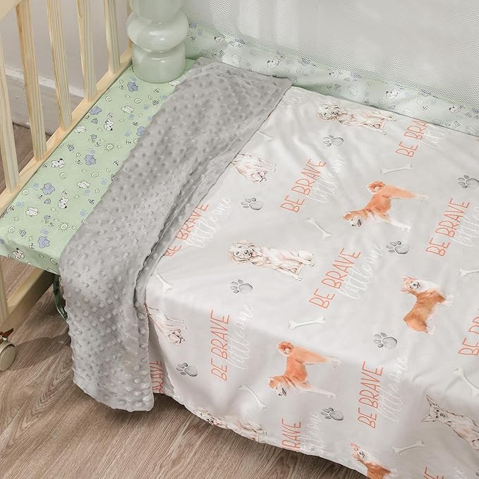 Baby Blanket for Boys and Girls - Soft Nursery Minky Blankets for Newborn, Printed Bed Blanket with Double Layer Dotted Backing for Baby Crib Stroller, 30 x 40 Inch, Cute Puppy