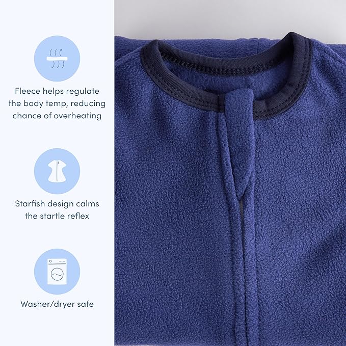 SleepingBaby Zipadee-Zip Transition Swaddle - Cozy Fleece Wearable Blanket with Two-Way Zipper for Baby Sleep - Navy, X-Small (3-6 Month)