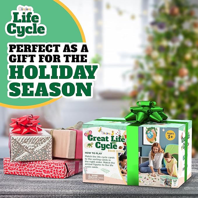 Life Cycle Animal Kit - 32 Piece Montessori Science Toy with Frog, Ladybug, Butterfly, Bee, Chicken, Turtle, Snail & Plant Figurines. Matching Game & STEM Educational Gift for Kids Ages 3–8