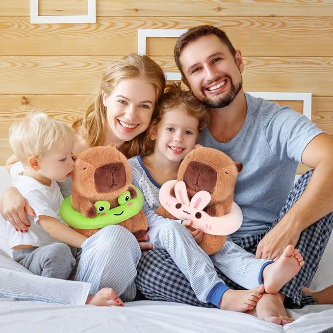 Achwishap Capybara Stuffed Animal,Soft Capybara Plush,Cute Plushies Kawaii Capybara Plush Toys,10” Plush Stuffed Toy with Bunny Swimming Circle Plushie Birthday Gifts for Kids Adults