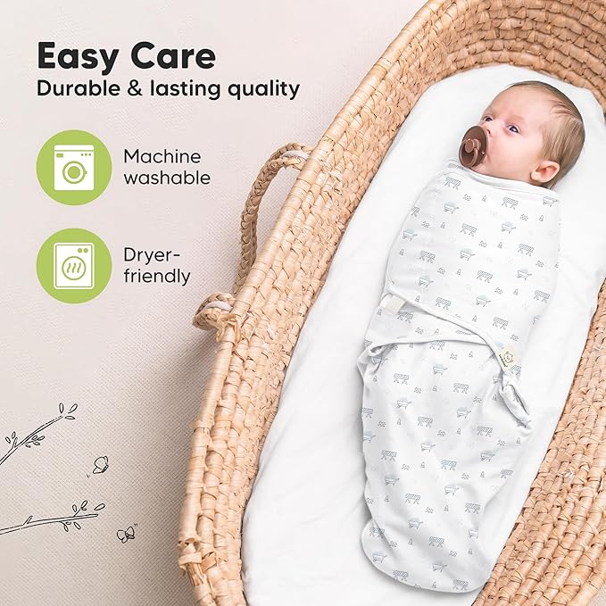 KeaBabies 3-Pack Organic Baby Swaddle Sleep Sacks - Swaddles for Newborns, Infant 0-3 Months, Baby Girls, Boys, Soft & Snug Newborn Sleep Sack, Nursery Swaddling Blankets (Excavation)