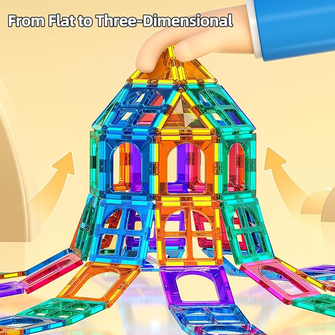 80 PCS Magnetism Blocks Tiles for Kids Ages 3 4 5 6 7 8+, Building Set for Toddlers 3-5 4-8, Stacking Blocks, Educational Construction Toy for Boys and Girls, Creative Play Birthday Gifts 2-4