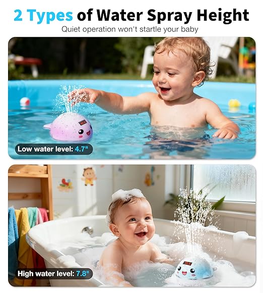 Baby Bath Toy Sprinkler with Thermometer, Temp Alarm & Backlit Display, BPA-Free | CPC Certified for Safety, Light Up Whale Bath Toy for Kids Ages 1-3, Bathtub Water Toys for Toddler, Newborn