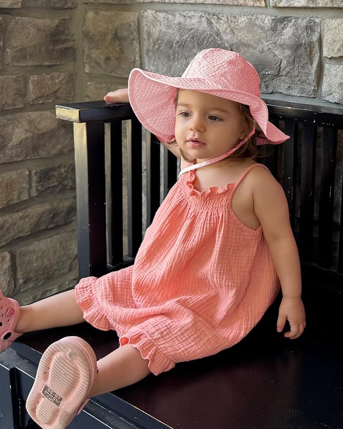 HONGTEYA Baby Sun Hat Toddler Girl Beach Hat Adjustable Outdoor Summer Hat UPF 50+ Sun Protection Wide Brim Infant Kids