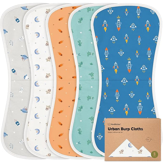 Organic Burp Cloths Baby Boy & Girl - 5-Pack Super Absorbent Cotton Burping Cloths for Babies, Soft & Plush Newborn Spit Up Rags, Infant Towels for Milk Spit Up, Unisex, Large 21" x 10" (Cosmo)