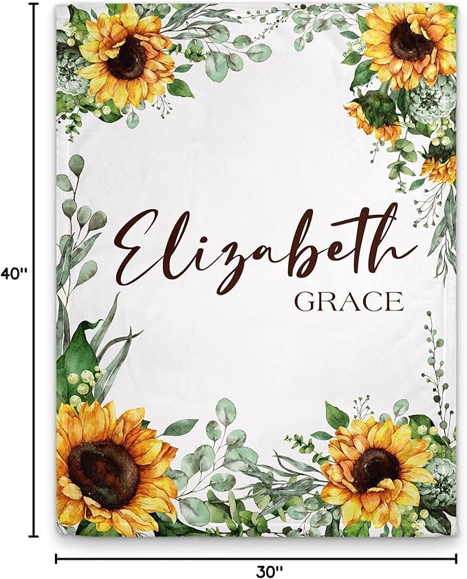 Girls Love A Monogram - Personalzied Floral Baby Blankets for Girls - Custom Baby Blankets for Girls with Name - Personalized Baby Girl Shower Gifts (Sunflower 2, 50 X 60 Kids)