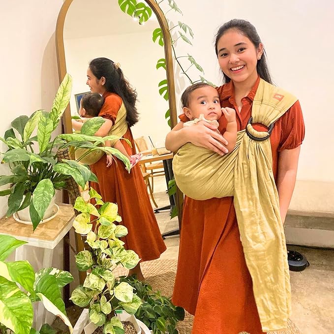 Mamaway Baby Ring Sling Carrier - Newborn and Toddler Sling (Supports up to 165lbs), IHDI Certified, Rayon & Linen Made, Soft & Breathable, Nylon 66 Safety Rings, Storage Pocket Design