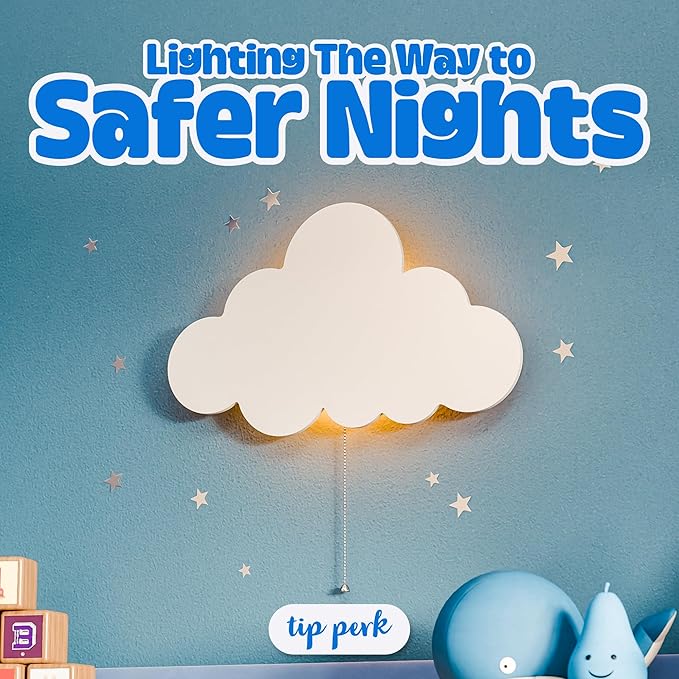 Tip perk Floating Cloud Wall Lamp for Baby Nursery | Cute Floating Cloud Lamp for Kids Bedroom | Battery-Operated Hanging Night Lights for Bedroom