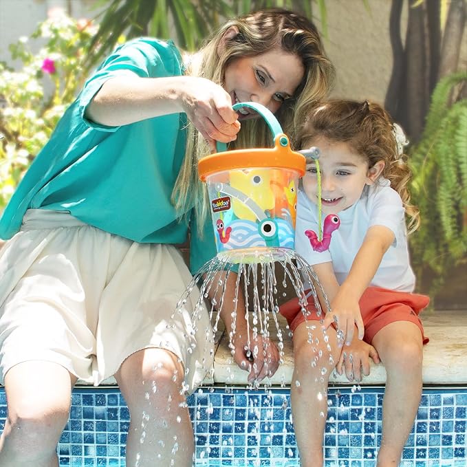 Yookidoo Fishing Set Bucket Bath Toys – Magnetic Fishing Rod, Wriggling Fish + 3 Floating Fish with 3 Unique Effects – Mold Free Catch ’N’ Sprinkle Bathtime & Pool Toy for Toddlers and Kids (Ages 2–6)