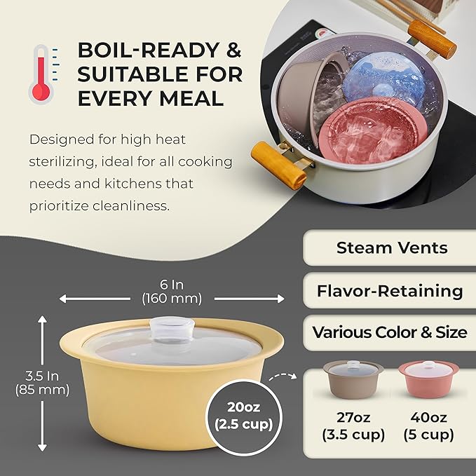 20oz Platinum Silicone Microwave Steamer Pot with Handle & Lid - Korean 100% Food-Grade Steamer Bowl, Heat-Resistant Cooker with Steam Holes, Easy Clean, Dishwasher Safe, Yellow