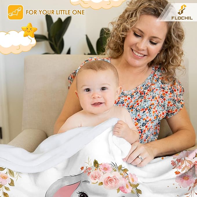 FLOCHIL Personalized Baby Blankets, Custom Baby Blanket - Baby Blanket with Name for Girls, Best Gift for Newborn Elephants Plush Fleece (30x40)