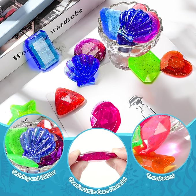 Zhanmai 16 Pcs Diving Gems Bath Toys Pool Sinking Diving Toys Crystals Summer Underwater Diamond for Kids Underwater Gemstone Swimming Training Gift Water Pool Games