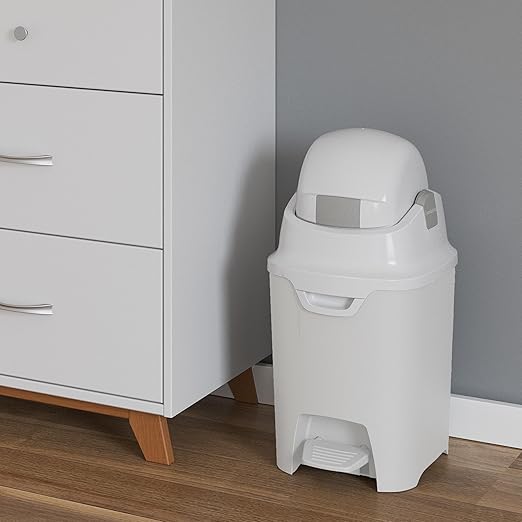Foundations Mini Hands-Free Diaper Pail with Airtight Lid - Durable & Odorless Diaper Disposal, Large Capacity, Holds up to 30 Newborn Diapers, Refill with Any Bags - White