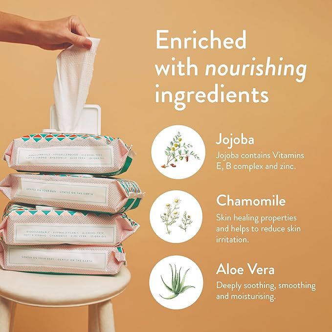 JOONYA Unscented Baby Wipes — Plant-Based, Fragrance-Free Diaper Wipes | Hypoallergenic, Non-Toxic, Compostable & Biodegradable Wet Wipes for Sensitive Newborn Skin | 3 Packs of 80 Wipes (240 Total)