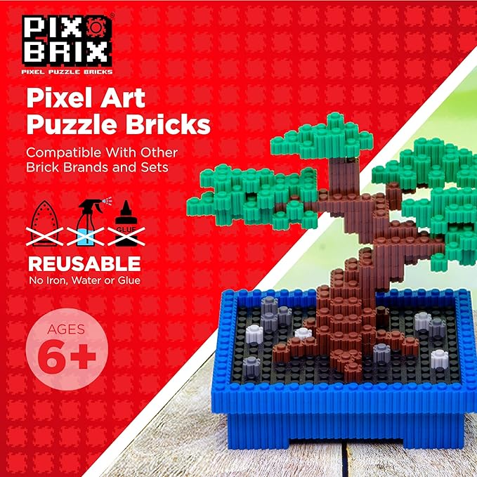 Pix Brix Pixel Art kit Puzzle Bucket - 1,500-Piece Kit with 10-Color Medium Palette – Patented Interlocking Building Bricks for 2D and 3D Creations – STEM Toy for Ages 6+