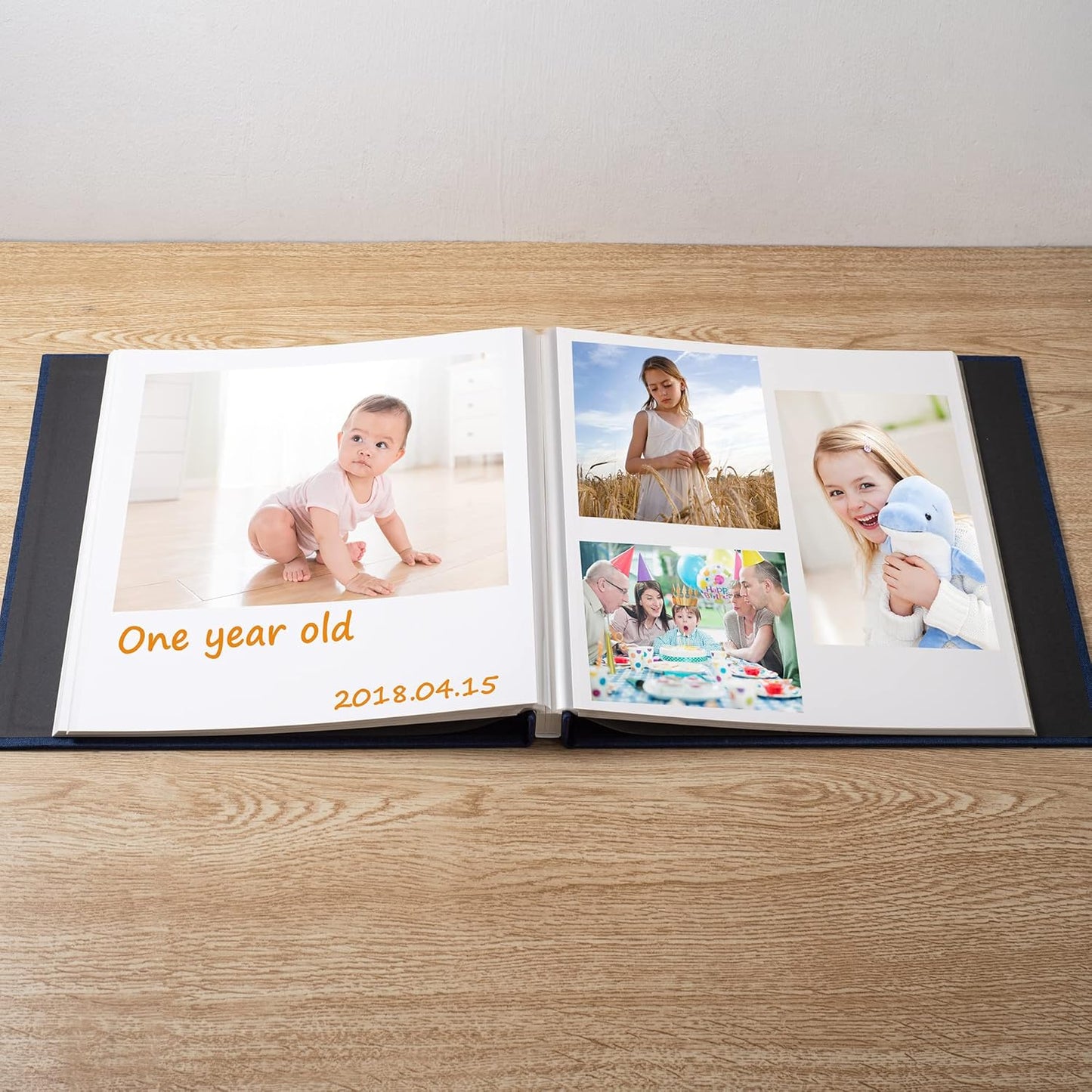 Large Photo Album Self Adhesive Scrapbook Album for 4×6 5×7 8×10 Pictures DIY Magnetic Linen Cover Album 40 Pages for Family Wedding Gifts with Metal Pen and Plastic Board Dark Blue