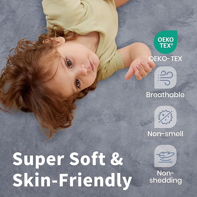 ACOMOPACK 1.3" Thick Baby Play Mat for Floor 59x71-Large Water-Repellent&Non-Slip Memory Foam Mat for Kids,Toddlers,Soft Velvet Nursery Rug for Tummy Time&Crawling,Yoga,Tatami Style(Grey)