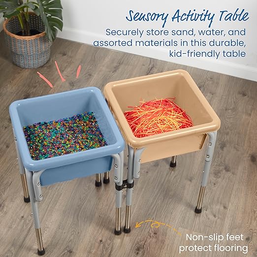 ECR4Kids 2-Station Sand and Water Adjustable Play Table, Sensory Bins, Sand/Powder Blue