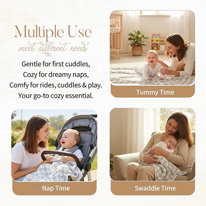 Ultra-Soft Muslin Baby Blanket (43x43 Inches,Grey Checkered,1-Pack)