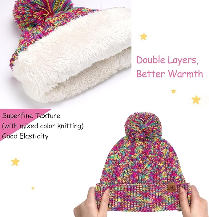 Kids Toddlers Winter Beanie Hats Gloves Neck Scarf Set Mittens Gifts for 0 6 12 Months 1 2 3 4-8 Year Old Baby Girls Boys