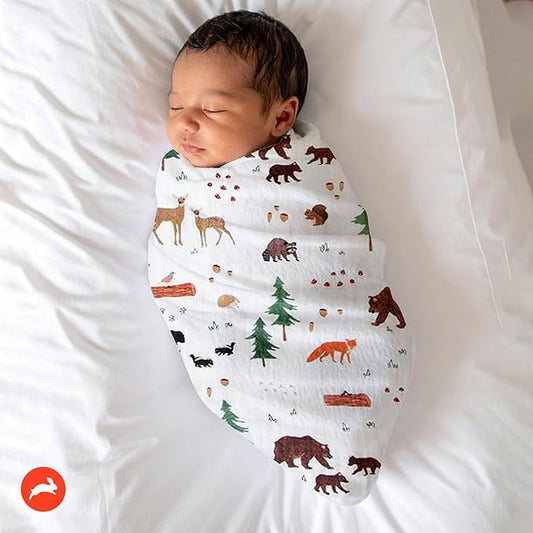 RED ROVR 100% Organic Cotton Muslin Swaddle | Newborn Receiving Blanket | Baby Wrap | Boy, Girl, Unisex | Soft, Lightweight, Breathable | Burping, Nursing | 44" x 44" | Bear Buddies