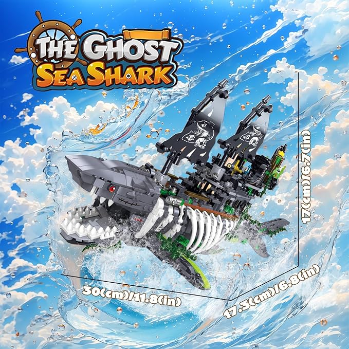 Mechanical Shark Ship Building Blocks Set, The Ghost Sea Shark Pirate Ship Building Blocks Sets,Toys Gift for Kids Adult Collections Enthusiasts