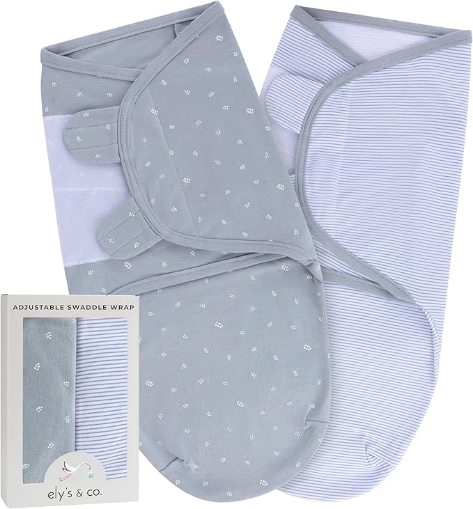 Ely's & Co. Adjustable Swaddles for Newborn, Baby Swaddles 0-3 Months, Swaddle Sack for Baby Boy, 100% Cotton, 2 Pack (Blue Leaf)