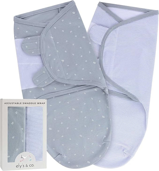 Ely's & Co. Adjustable Swaddles for Newborn, Baby Swaddles 0-3 Months, Swaddle Sack for Baby Boy, 100% Cotton, 2 Pack (Blue Leaf)