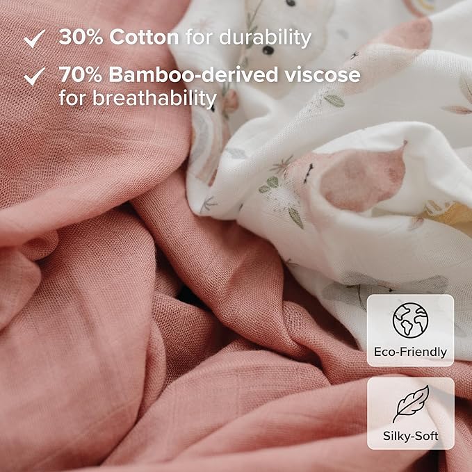 Muslin Swaddle Blankets for Newborns, Bamboo Viscose and Cotton Baby Blanket, Pink and Clouds 2-Pack, Breathable Receiving Blankets for Girls, 47x43