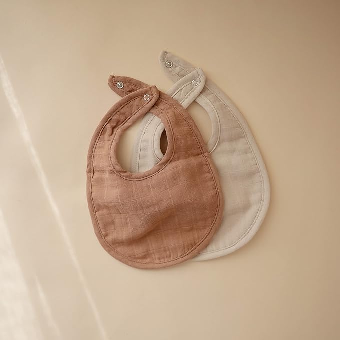 mushie Muslin Baby Bib | Soft Cotton for Infant Drips, Drools & Feedings | Adjustable Fit | 2 Pack