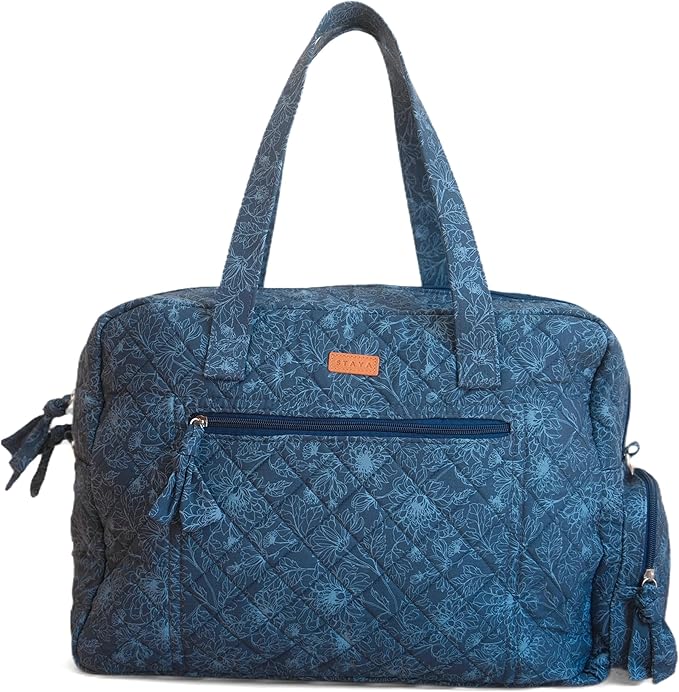 Staya Quilted Duffle Bag - Perfect Travel Companion, Quilted Weekender Bag for Women, (Indigo Petals)