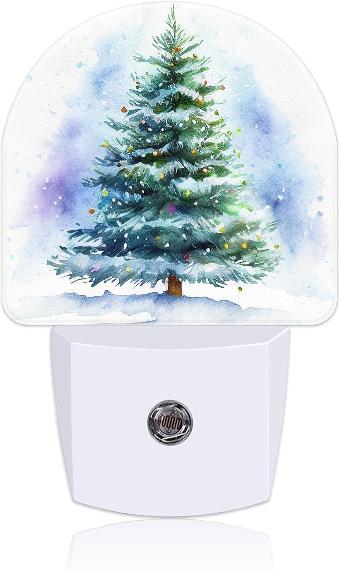 Watercolor Christmas Tree Night Light for Kids, LED Night Light Plug into Wall with Dusk to Dawn Sensor for Girls Boys Women Men Room Decor, Hallway, Kitchen, Bathroom, Nursery, Stairs