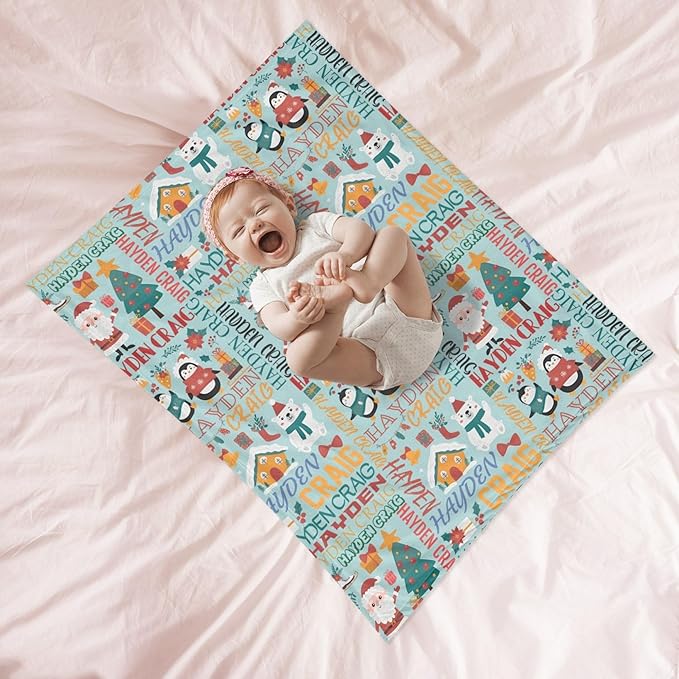 Ship Next Day - Custom Christmas Baby Blanket with Name | Multiple Styles Optional, Personalized Flannel Toddler Blanket, Christmas Swaddle for Boys & Girls, Xmas Decor Throw