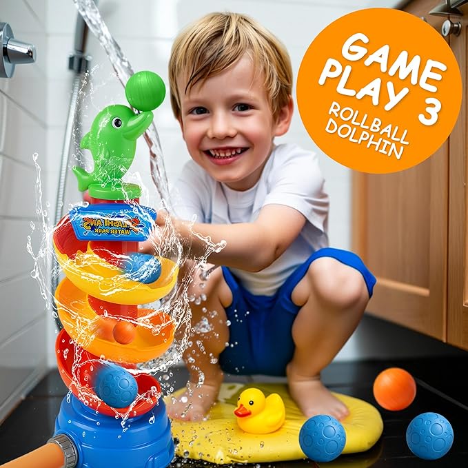 Water Rocket Sprinkler for Kids, Outdoor Sprinkler Rocket Launcher Toy for Backyard, Summer Water Toys for Kids Ages 3-12, Fun Water Powered Rocket Toy (3-in-1-ball)