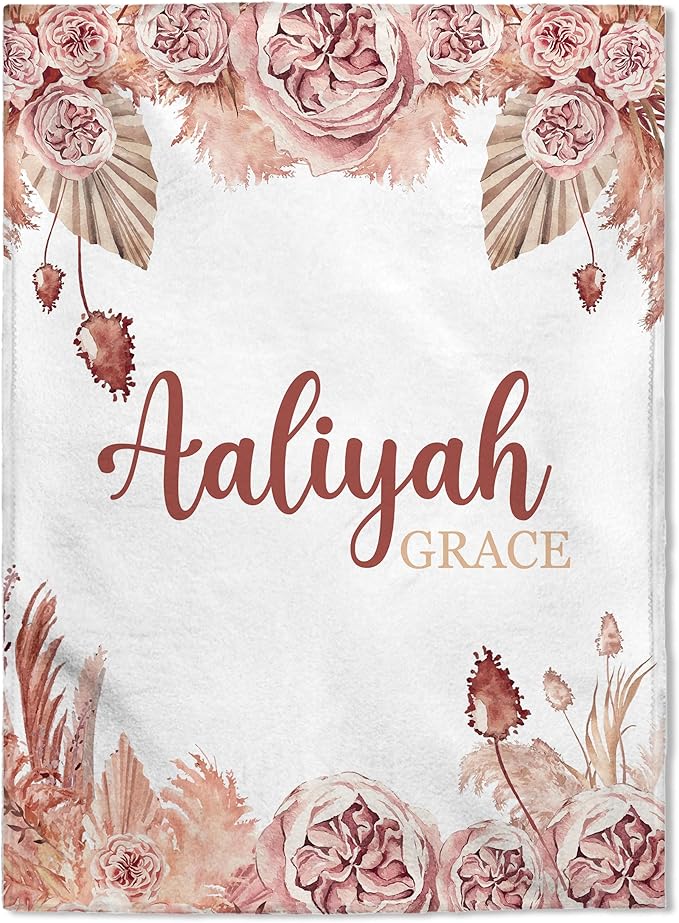 FLOCHIL Personalized Baby Blankets, Custom Baby Blanket - Baby Blanket with Name for Girls, Best Gift for Newborn Floral Plush Fleece (30x40)
