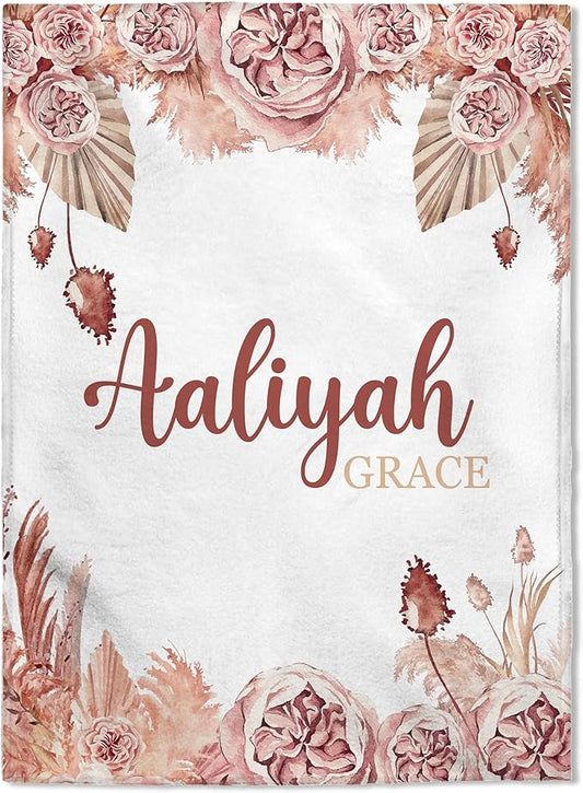 FLOCHIL Personalized Baby Blankets, Custom Baby Blanket - Baby Blanket with Name for Girls, Best Gift for Newborn Floral Plush Fleece (30x40)