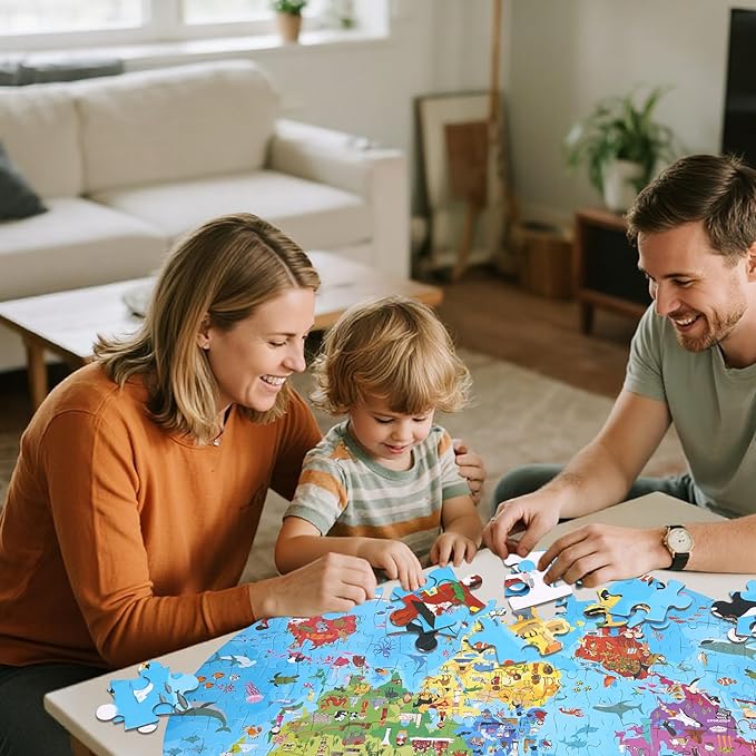 World Map Puzzle for Kids & Adults - 205 Piece World Map Jigsaw Puzzles Floor Puzzles Toddler Geography Educational Toys for Boys and Girls, Globe Atlas Puzzle Maps for Kids Learning Games